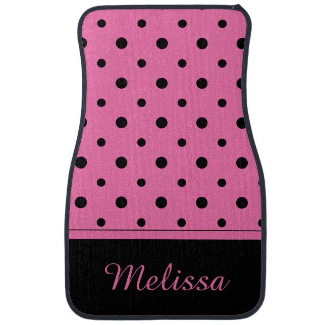 Pink Black Polka Dots Monogram Set of 4 Floor Mats (Front)