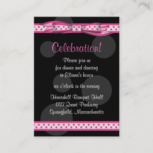 Pink &amp; Black Polka Dots Bat Mitzvah Reception Card Business Card Templates