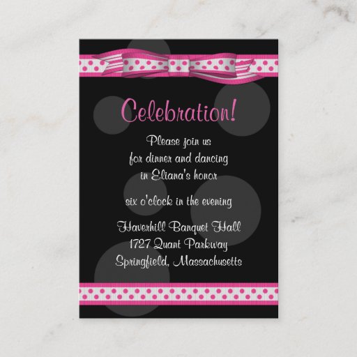Customizable Pink &amp; Black Polka Dots Bat Mitzvah Reception Card Business Card Templates