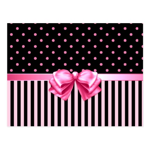 Pink & Black Polka Dots/Stripes Postcard | Zazzle