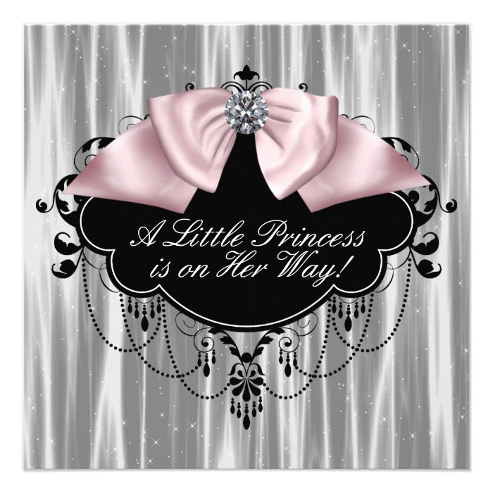 Pink Black Princess Baby Girl Shower Custom Announcement