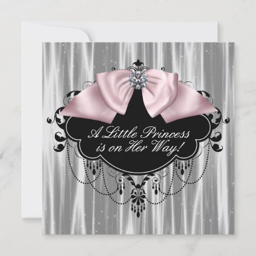 Pink Black Princess Baby Girl Shower Invitation