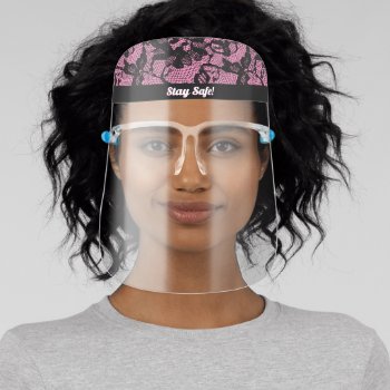 Pink Black Printed Lace Pattern Face Shield by trendyteeshirts at Zazzle