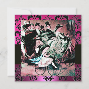 PINK,BLACK,PURPLE DAMASK MONOGRAM ,white, fuchsia Invitation