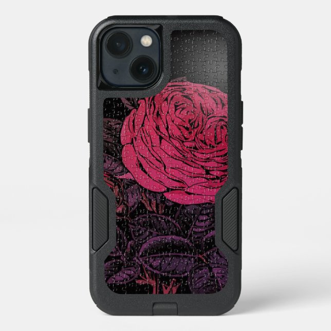 Pink Black Puzzle Rose Otterbox iPhone Case (Back)