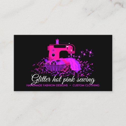 Pink Black Quilt Sewing Machine Seamstress Tailor Business Card