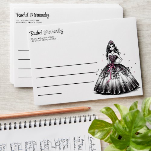 Pink  Black Quinceaera Girl Envelope