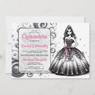 Pink & Black Quinceañera Girl Invitation