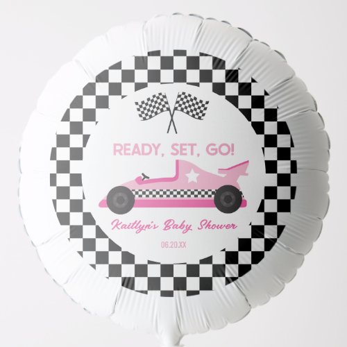 Pink Black Race Car Ready Set Go Baby Shower Balloon