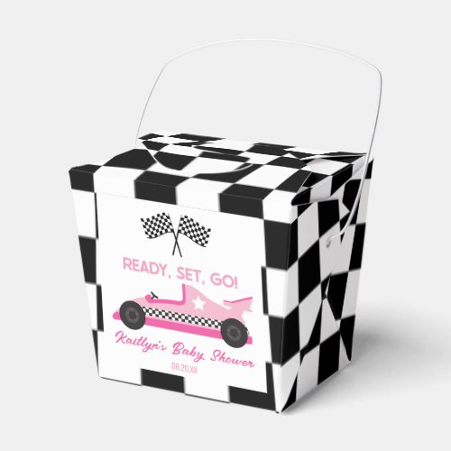 Pink Black Race Car Ready Set Go Baby Shower Favor Boxes