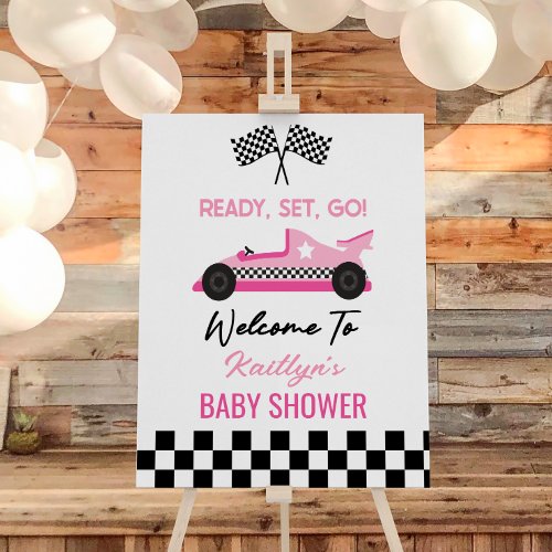 Pink Black Race Car Ready Set Go Baby Shower Foam Board