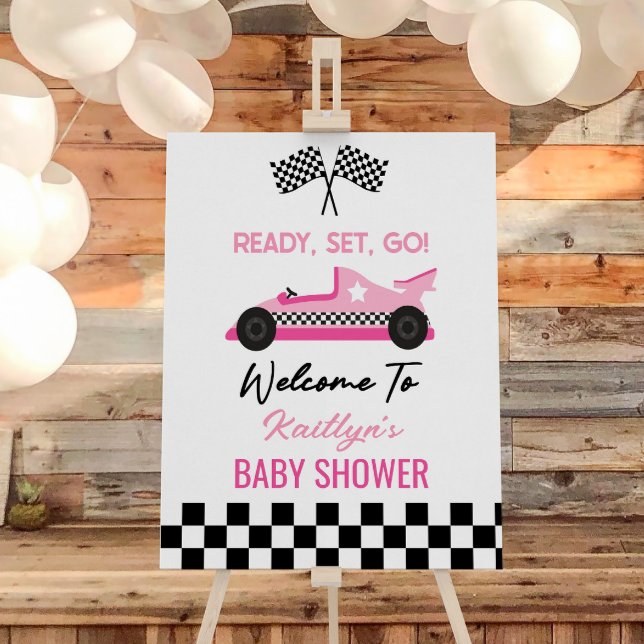 Pink Black Race Car Ready Set Go Baby Shower Foam Board (Creator Uploaded)