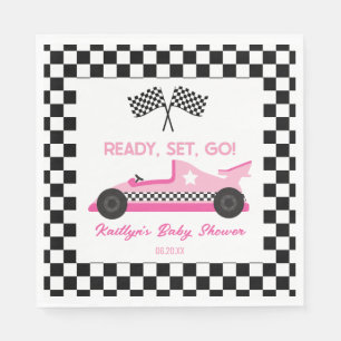 Pink Black Race Car Ready Set Go Baby Shower Napkins