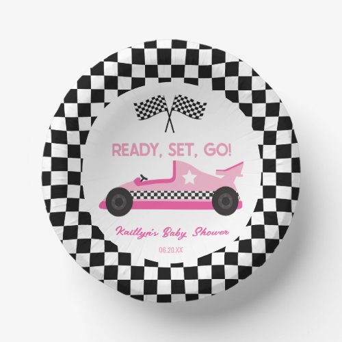 Pink Black Race Car Ready Set Go Baby Shower Paper Bowls