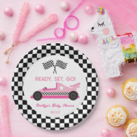 Pink Black Race Car Ready Set Go Baby Shower