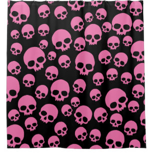 Pink Black Random Skulls Pattern Shower Curtain