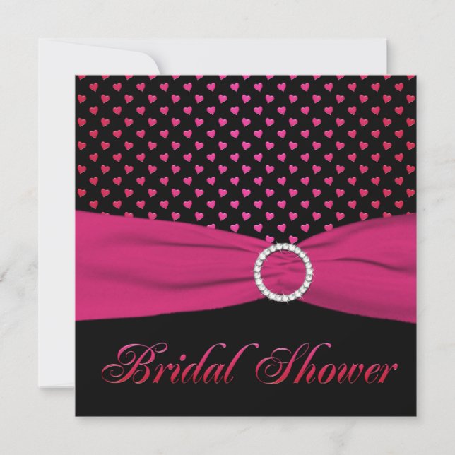Pink, Black, Red Hearts Bridal Shower Invitation (Front)