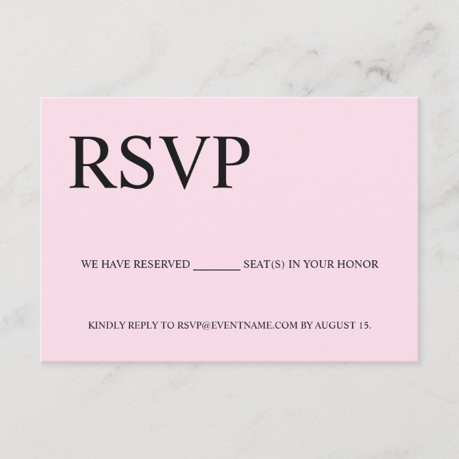 Pink Black Reserved seat Custom logo No mail RSVP Enclosure Card (Front)