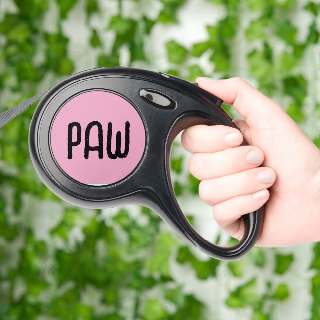 Pink & Black Retractable Dog Leash – “PAW” Design (Hand)