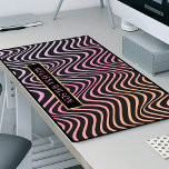 Pink & Black Retro Abstract Wavy Pattern Name Desk Mat<br><div class="desc">Bring a touch of sophistication to your workspace with this abstract pattern elegant desk mat, featuring gradient pink colors and wavy pattern. It also includes space for your name or brand name within a black and gold rectangle. You can move the name in any position to suit your own workspace....</div>