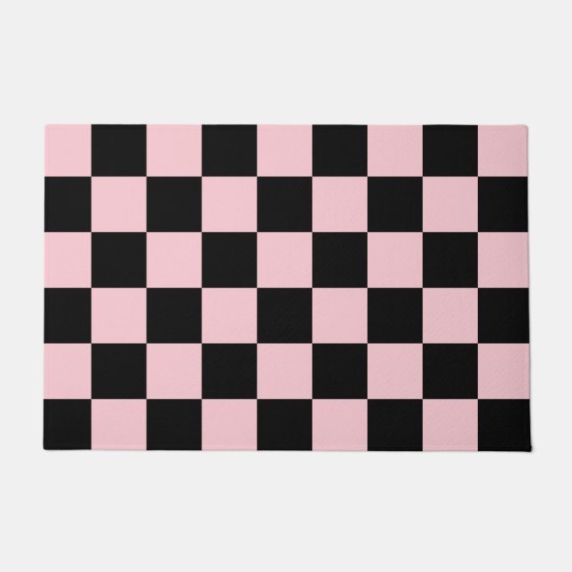 Pink Black Retro Checks Checkerboard Pattern   Doormat (Front)