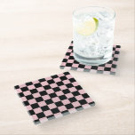 Pink Black Retro Checks Checkerboard Pattern  Glass Coaster<br><div class="desc">Cool fresh checkered pattern design,  modern interior design decor for home,  living room,  nursery room,  kids room. Checkered colorful curtains,  rug,  phone case. Checkered 70s and 60s trend design idea. Brown checkers chess design</div>