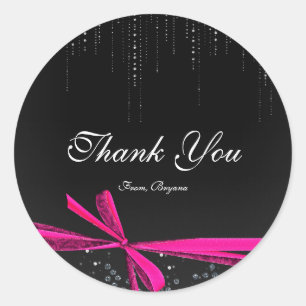 Pink & Black Ribbon Bow Rhinestones Bling Stickers