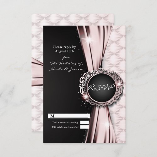 Pink Black Ribbon Glam Luxury Wedding RSVP Reply  Invitation