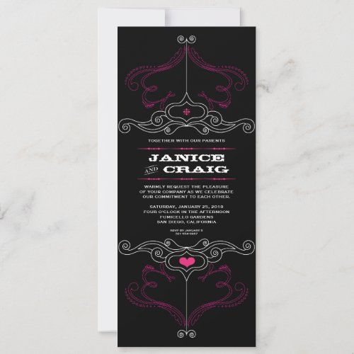 Pink  Black Rock n Roll Music Themed Wedding Invitation