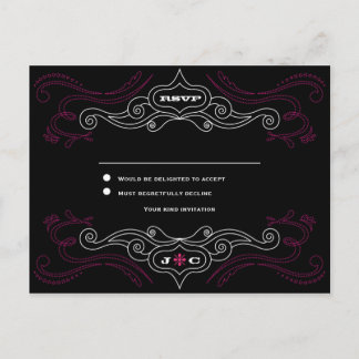 Pink & Black Rock 'n' Roll Music Themed Wedding Invitation Postcard