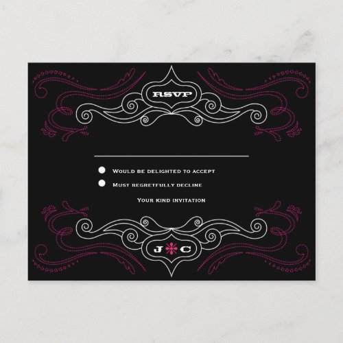 Pink  Black Rock n Roll Music Themed Wedding Invitation Postcard