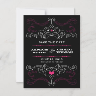 Pink & Black Rock 'n' Roll Music Themed Wedding Save The Date