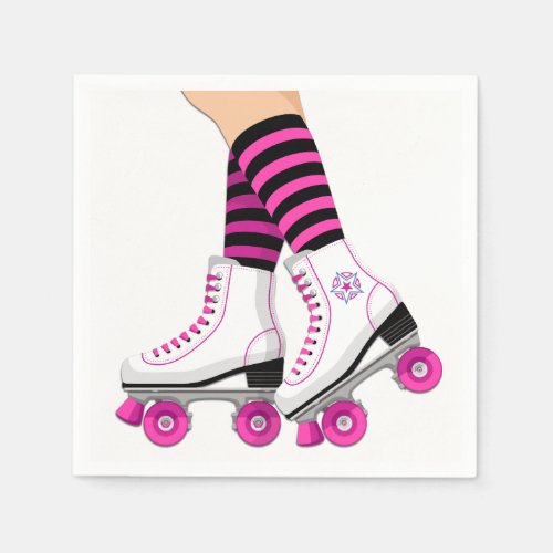 Pink  Black Roller Skate Skating Birthday Party Napkins