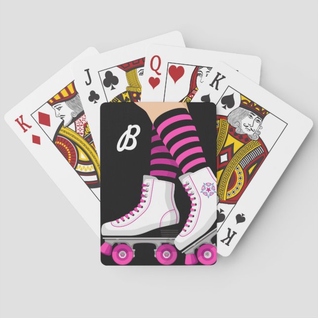 Pink & Black Roller Skate Skating Birthday Party Poker Cards (Back)