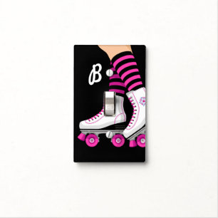 Pink & Black Roller Skate Skating Light Switch Cover