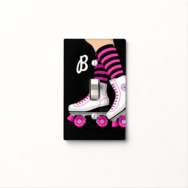 Pink & Black Roller Skate Skating Light Switch Cover (In Situ)