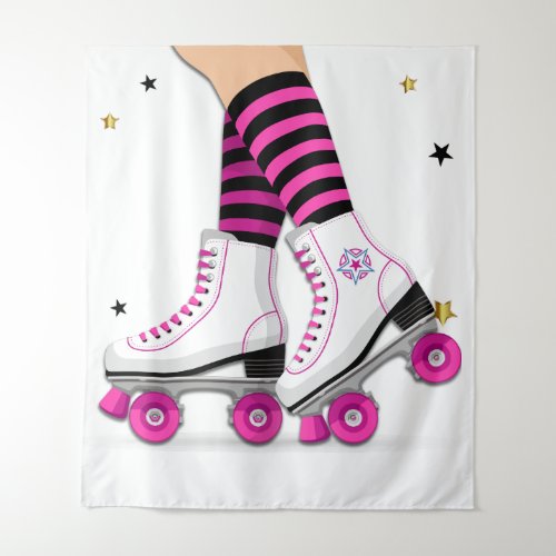 Pink  Black Roller Skate Skating Tapestry