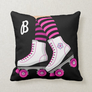 Pink & Black Roller Skate Skating Throw Pillow