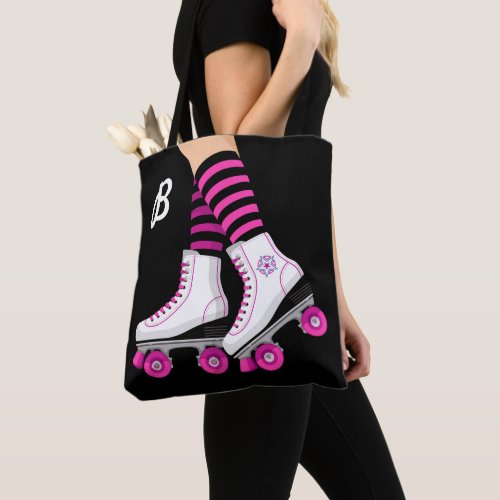 Pink  Black Roller Skate Skating Tote Bag