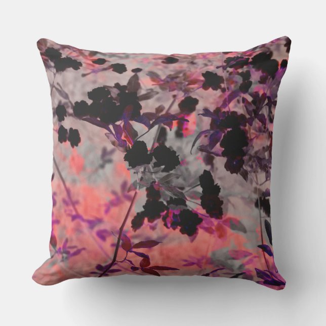 Pink black romantic asian style flower pattern art throw pillow (Front)