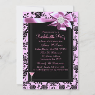 Pink & Black Rose Bachelorette Party Invite