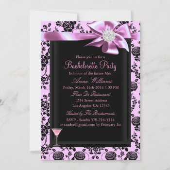 Pink & Black Rose Bachelorette Party Invite by ExclusiveZazzle at Zazzle
