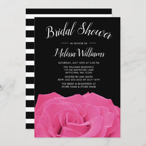 Pink  Black Rose Bridal Shower Invitations