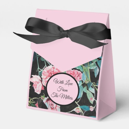 Pink Black Rose Floral Wedding Cake Favor Box