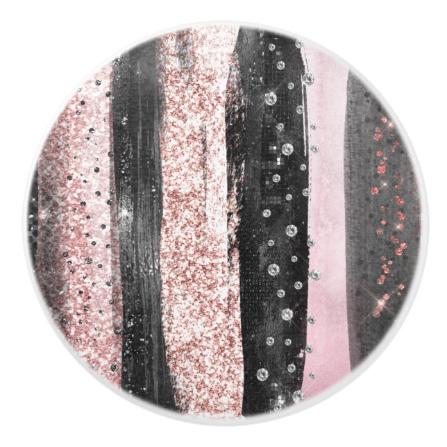 Pink Black Rose Gold Glitter Modern Ceramic Knob (Front)