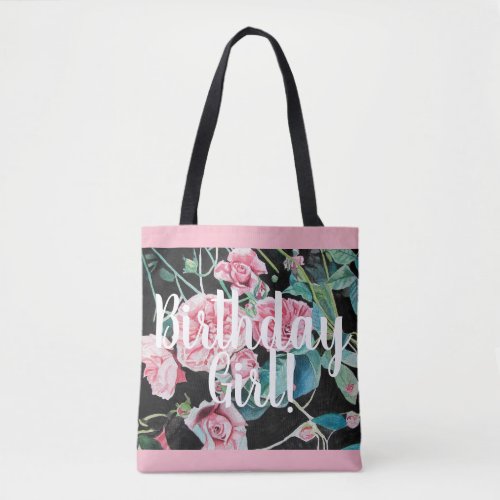 Pink Black Roses Floral flowers Birthday Girl Bag