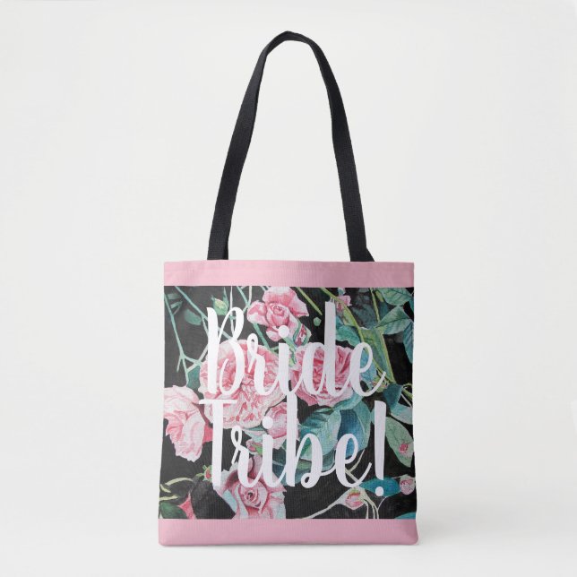 Pink Black Roses Floral Wedding Bride Tribe Bag (Front)