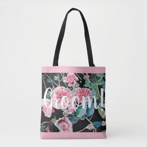 Pink Black Roses Floral Wedding Groom Bridal Bag