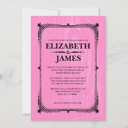 Pink &amp; Black Rustic Barn Wood Wedding Invitations