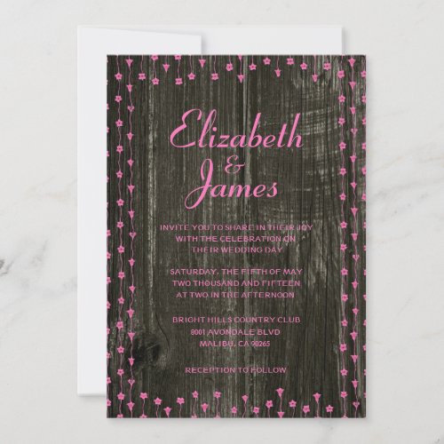 Pink &amp; Black Rustic Barn Wood Wedding Invitations